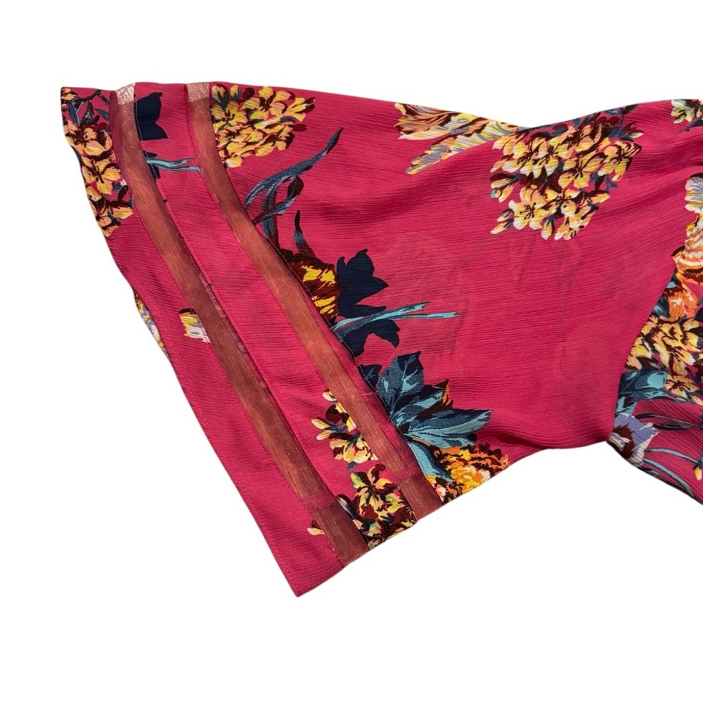 Umgee Hot Pink Floral Bell Sleeve Blouse XL - Picture 5 of 7